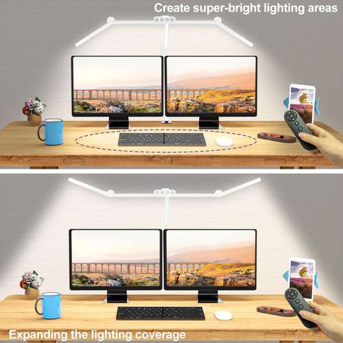 Architect Desk Lamp with Clamp, Led Desk Lamp for Home Office with Remote Control, 24W Bright Dimmable Computer Light with Atmosphere Lighting Adjustable Table Light(Remote)