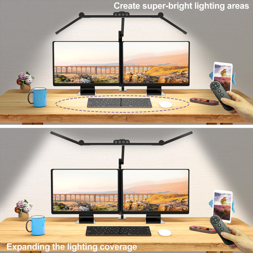 Desk Lamp with Clamp, Architect Led Desk Lamp for Home Office with Remote Control, 24W Ultra Bright Auto Dimming Computer Light Adjustable Table Light for Working Workbench (Remote)