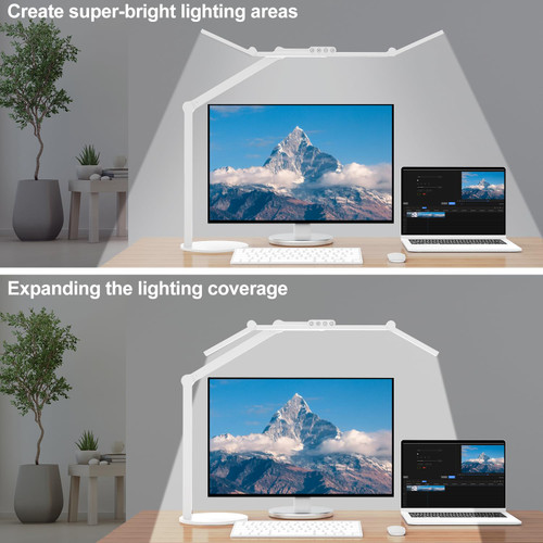 Led Desk Lamp with Atmosphere Lighting, Rotatable Tall Architect Desk Lamp for Home Office with Swing Arm, 24W Bright Auto Dimming Adjustable Computer Light with Base for Table