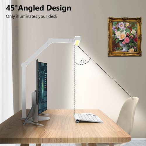 Led Desk Lamp with Atmosphere Lighting, Rotatable Tall Architect Desk Lamp for Home Office with Swing Arm, 24W Bright Auto Dimming Adjustable Computer Light with Base for Table