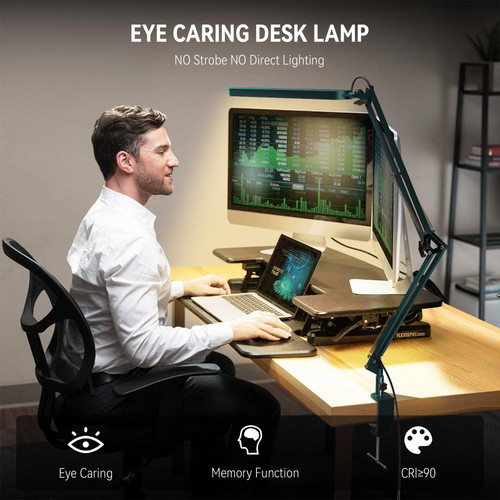 Desk Lamp - LED Desk Light - 5 Color Modes X 11 Brightness Levels - Adjustable Swing Arm - Timmer & Memory Function - 12W Lamp for Desk - Green