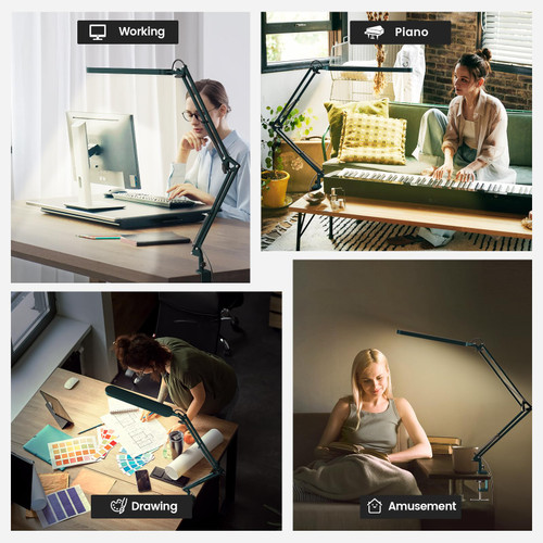 Desk Lamp - LED Desk Light - 5 Color Modes X 11 Brightness Levels - Adjustable Swing Arm - Timmer & Memory Function - 12W Lamp for Desk - Green