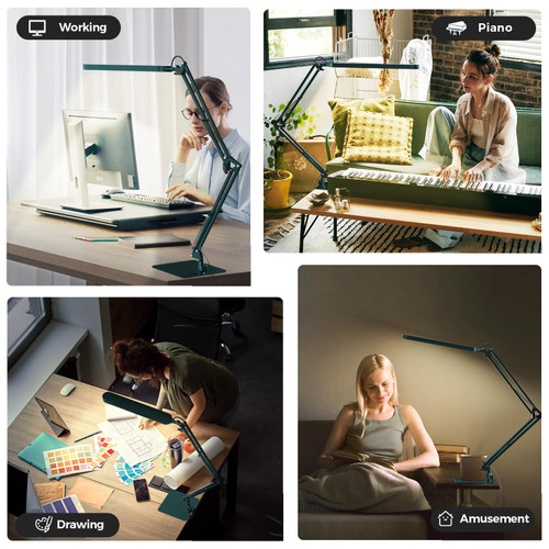 LED Desk Lamp with Slim Base - Adjustable Swing Arm Desk Light, Dimmable, Timer, Eye Protection, Memory Function, 1300LM, 12W, Green