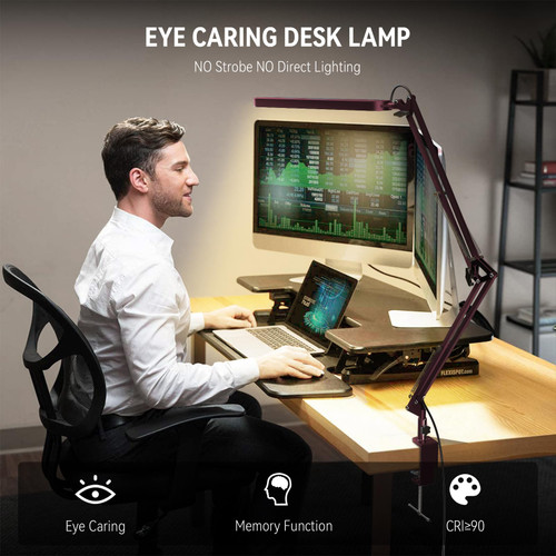 Desk Lamp - LED Desk Light - 5 Color Modes X 11 Brightness Levels - Adjustable Swing Arm - Timmer & Memory Function - 12W Lamp for Desk - Red