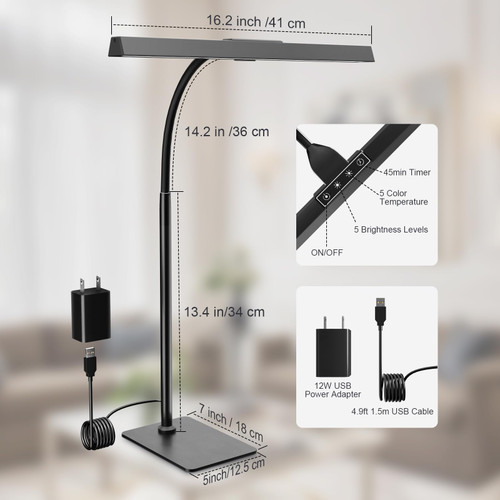 LED Desk Lamp for Home Office, Flexible Gooseneck Task Light Tall 12W