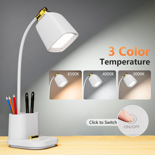 LED Desk Lamp with USB Charging Port Touch Control 3 Color Modes, Stepless Dimming,Eye-Caring LED Table Lamp for Home,Office,Bedroom,Reading,Work,Study,Gooseneck Lamp, 5V, 2.4A