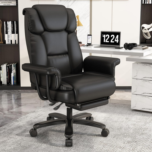 160 Reclining Office Chair with Footrest, Big & Tall Desk Chair, Black