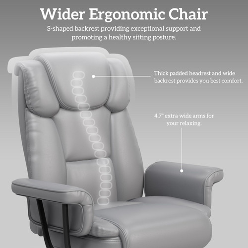 160 Reclining Office Chair with Footrest, Big & Tall Desk Chair, Grey