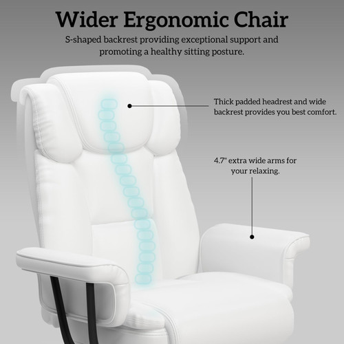 160 Reclining Office Chair with Footrest, Big & Tall Desk Chair, White