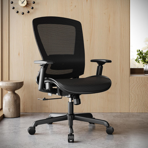 Ergonomic Mesh Office Chair,Comfy Computer Desk Chair - BIFMA 5.1 Certified Commercial Swivel Task Chair for Home Office - Adjustable Lumbar Support & Armrests,Tilt Function,Wide Seat (Black)