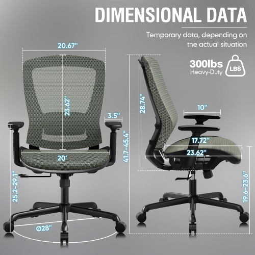 Ergonomic Mesh Office Chair,Comfy Computer Desk Chair- BIFMA 5.1 Certified Commercial Swivel Task Chair for Home Office-Adjustable Lumbar Support & Armrests,Tilt Function,Wide Seat(Dusty Sage)