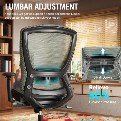 Ergonomic Mesh Office Chair,Comfy Computer Desk Chair- BIFMA 5.1 Certified Commercial Swivel Task Chair for Home Office-Adjustable Lumbar Support & Armrests,Tilt Function,Wide Seat(Dusty Sage)
