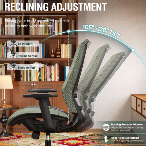 Ergonomic Mesh Office Chair,Comfy Computer Desk Chair- BIFMA 5.1 Certified Commercial Swivel Task Chair for Home Office-Adjustable Lumbar Support & Armrests,Tilt Function,Wide Seat(Dusty Sage)