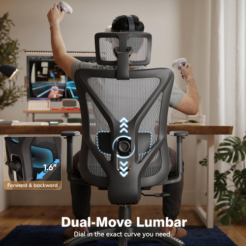 Mesh Office Chair,Ergonomic Computer Desk Chair,Sturdy Task Chair- Adjustable Lumbar Support & Armrests,Tilt Function,Comfort Wide Seat,Swivel Home Office Chair (Graphite)