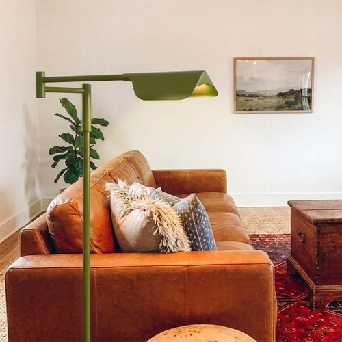 Leaf Pharmacy LED Reading Lamp, Dimmable Floor Lamp with Easy Rotation Over Chair or Desk for Living Rooms & Offices, Adjustable Standing Tall Lamp, for Sewing & Crafts - Olive Green