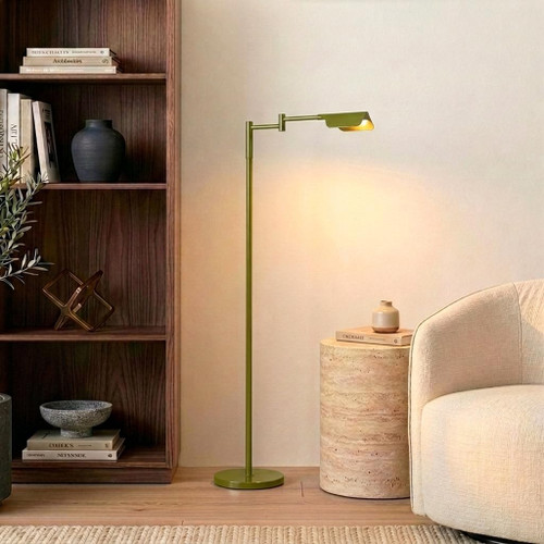 Leaf Pharmacy LED Reading Lamp, Dimmable Floor Lamp with Easy Rotation Over Chair or Desk for Living Rooms & Offices, Adjustable Standing Tall Lamp, for Sewing & Crafts - Olive Green