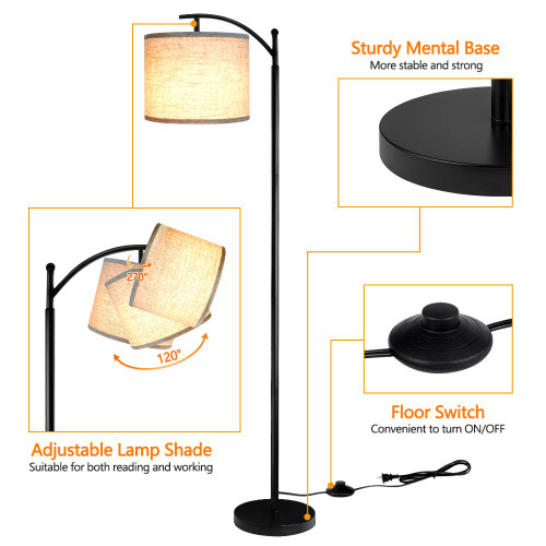 Floor Lamp for Living Room with 3 Color Temperatures LED Bulb, Standing Lamp Tall Industrial Floor Lamp Reading for Bedroom, Office (9W LED Bulb, Beige Lampshade Included) -Black