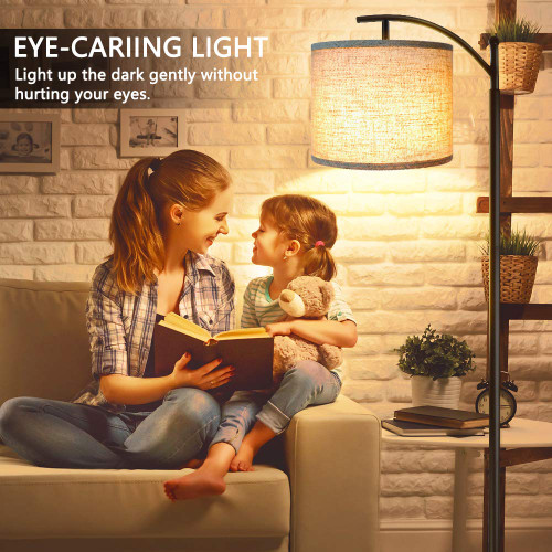 Floor Lamp for Living Room with 3 Color Temperatures LED Bulb, Standing Lamp Tall Industrial Floor Lamp Reading for Bedroom, Office (9W LED Bulb, Beige Lampshade Included) -Black