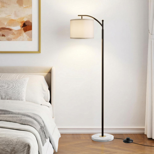 Floor Lamp for Living Room with Marble Base, Modern Standing Lamp with 3 Color Temperatures Bulb & Adjustable Linen Shade, Tall Lamp for Bedroom Office Reading Nursery