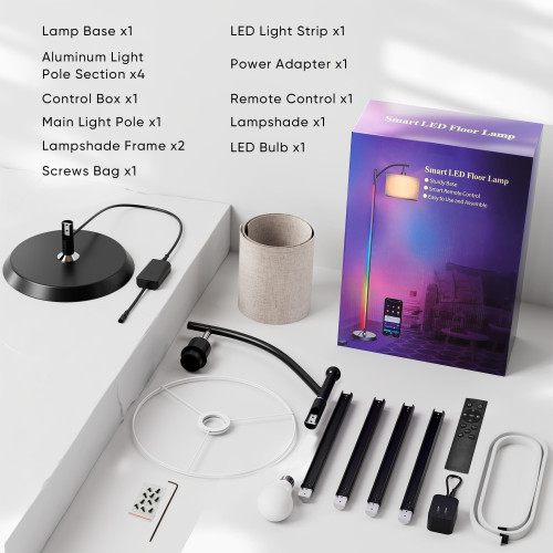 Smart LED RGBCW Corner Lamp with Linen Lampshade Compatible with Alexa, Color Changing Standing Lamp with 16 Million DIY Colors, Music Sync, Tall lamp for Living Bedroom Room,APP/Voice/Remote Control