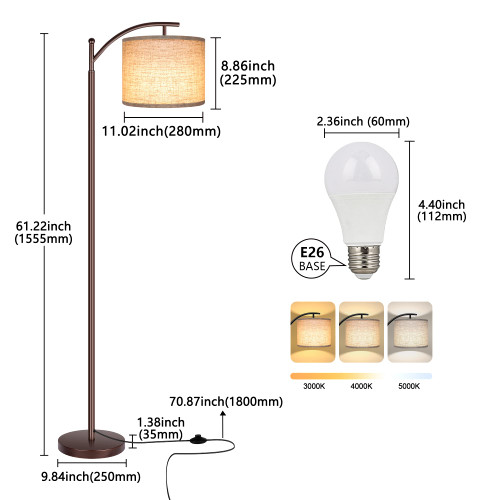 Floor Lamp for Living Room, LED Standing Lamp Tall Industrial Floor Lamp Reading for Bedroom, Office (9W LED Bulb, Beige Lampshade Included) -Oil-Rubbed Bronze