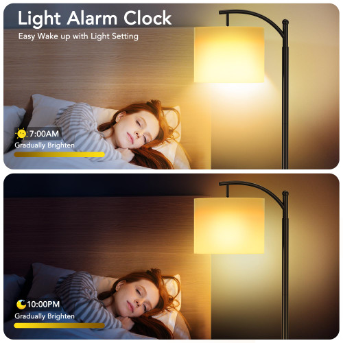 Floor Lamps with Matter Smart Light Bulb, RGB + Color Temperatures Bright Dimmable Smart Floor lamp, Living Room Standing Tall Industrial Floor Lamp (Beige Lampshade Included) -Black