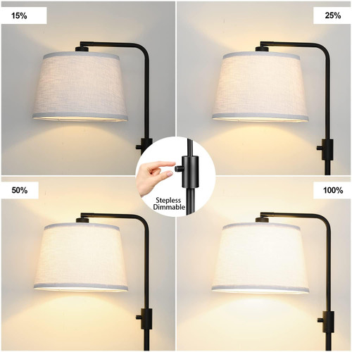 【Upgraded】 Dimmable Floor Lamp, 1000 Lumens LED Bulb Included, Arc Floor Lamps for Living Room Modern Standing Lamp with Linen Shade, Tall Lamp for Bedroom Office Reading Dining Room- Black