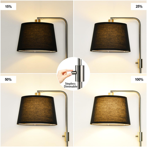 【Upgraded】 Dimmable Floor Lamp, 1000 Lumens LED Edison Bulb Included, Brushed Nickel Arc Floor Lamps Modern Standing Lamp with Black Shade, Tall Lamps for Living Room Bedroom