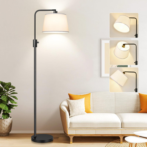 【Upgraded】 Dimmable Floor Lamp, 1000 Lumens LED Edison Bulb Included, Arc Black Floor Lamps for Living Room Modern Standing Lamp with White Shade, Tall Lamps for Living Room Bedroom Office Dining Room