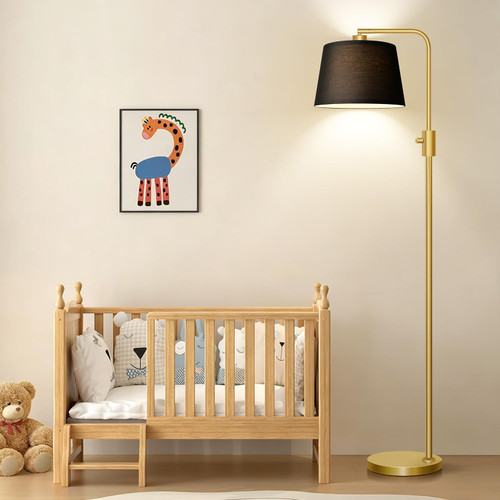Dimmable Gold Floor Lamp, 1000 LM LED Edison Bulb Included, Arc Floor Lamps for Living Room with Black Shade, Modern Standing Lamp Tall Lamps for Living Room Bedroom