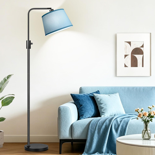 【Upgraded】 Dimmable Black Floor Lamp, 1000 Lumens LED Edison Bulb Included, Arc Black Floor Lamps for Living Room Modern Standing Lamp with Sky Blue Shade, Tall Lamps for Living Room Bedroom Office