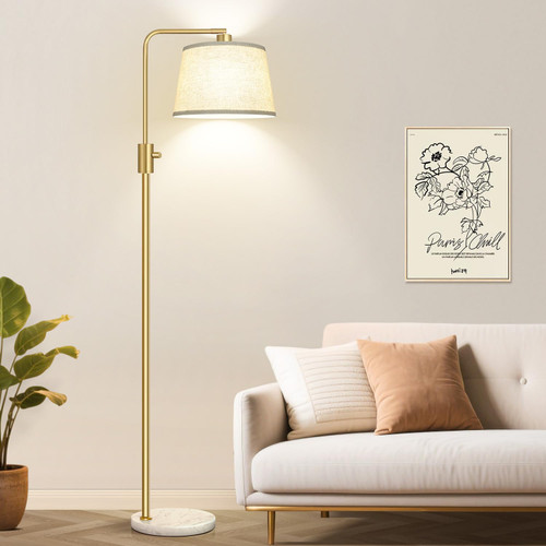 Dimmable Gold Floor Lamp, 1000 LM LED Edison Bulb Included, Arc Floor Lamps for Living Room with Marble Base, Modern Standing Lamp Tall Lamps for Living Room Bedroom