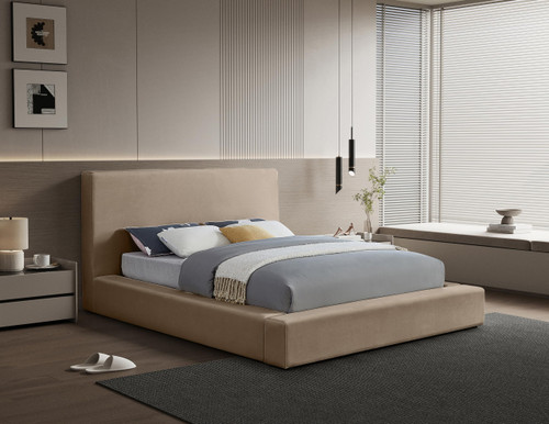 DorianTaupe-Q Dorian Collection Modern | Contemporary Queen Bed with Ultra Luxe Taupe Velvet, 73" W x 95" D x 45" H, Taupe, Queen