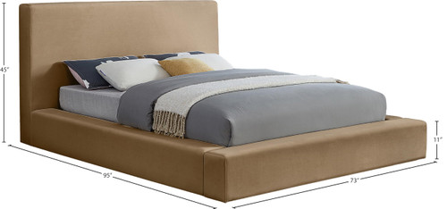 DorianBeige-Q Dorian Collection Modern | Contemporary Queen Bed with Ultra Luxe Beige Velvet, 73" W x 95" D x 45" H, Beige, Queen