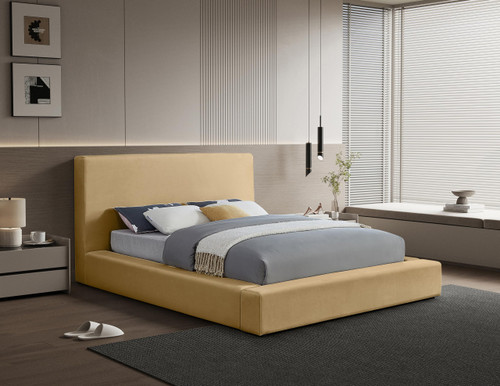 DorianCamel-Q Dorian Collection Modern | Contemporary Queen Bed with Ultra Luxe Camel Velvet, 73" W x 95" D x 45" H, Camel, Queen