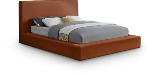 DorianCognac-Q Dorian Collection Modern | Contemporary Queen Bed with Ultra Luxe Cognac Velvet, 73" W x 95" D x 45" H, Cognac, Queen