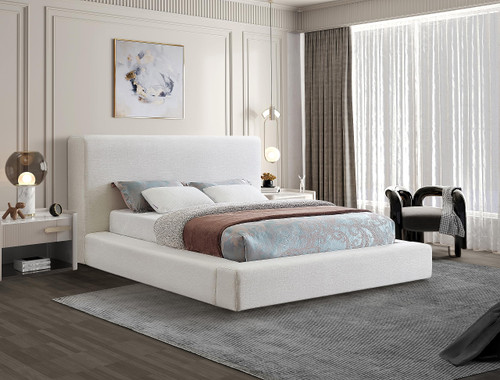 DevinCream-Q Devin Collection Modern | Contemporary Bed with Luxe Linen Textured Fabric, 77" W x 97" D x 45" H, Cream, Queen Bed