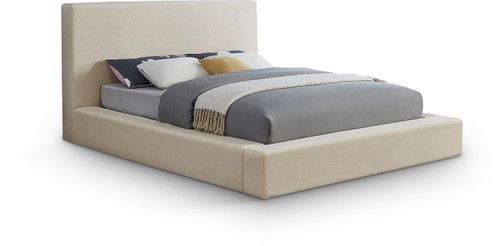 DorianCream-Q Dorian Collection Modern | Contemporary Queen Bed with Ultra Luxe Cream Velvet, 73" W x 95" D x 45" H, Cream, Queen