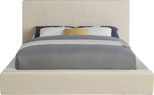 DorianCream-Q Dorian Collection Modern | Contemporary Queen Bed with Ultra Luxe Cream Velvet, 73" W x 95" D x 45" H, Cream, Queen
