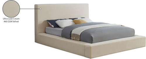 DorianCream-Q Dorian Collection Modern | Contemporary Queen Bed with Ultra Luxe Cream Velvet, 73" W x 95" D x 45" H, Cream, Queen