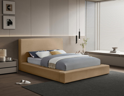 DorianBeige-K Dorian Collection Modern | Contemporary King Bed with Ultra Luxe Beige Velvet, 89" W x 95" D x 45" H, Beige, King