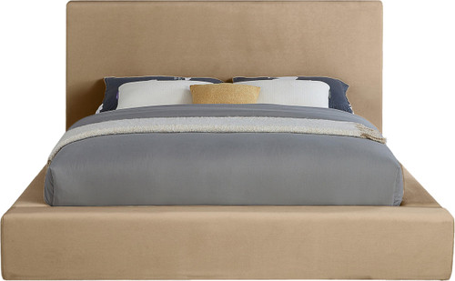 DorianBeige-K Dorian Collection Modern | Contemporary King Bed with Ultra Luxe Beige Velvet, 89" W x 95" D x 45" H, Beige, King