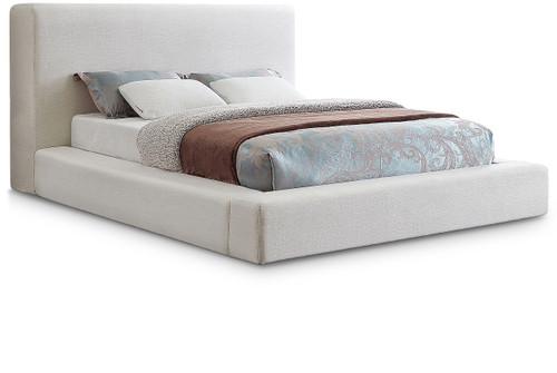 DevinCream-K Devin Collection Modern | Contemporary Bed with Luxe Linen Textured Fabric, 92.5" W x 97" D x 45" H, Cream, King Bed