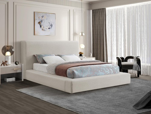 DevinCream-K Devin Collection Modern | Contemporary Bed with Luxe Linen Textured Fabric, 92.5" W x 97" D x 45" H, Cream, King Bed