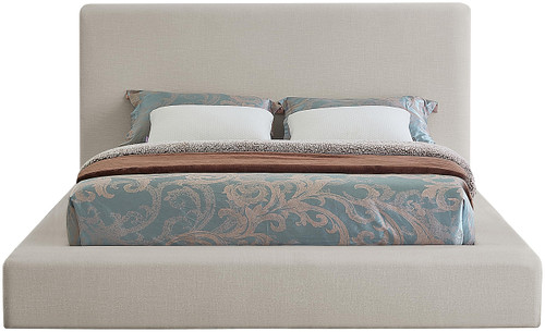 DevinCream-K Devin Collection Modern | Contemporary Bed with Luxe Linen Textured Fabric, 92.5" W x 97" D x 45" H, Cream, King Bed