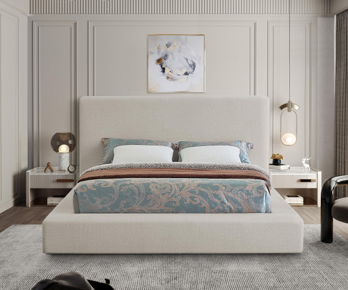 DevinCream-K Devin Collection Modern | Contemporary Bed with Luxe Linen Textured Fabric, 92.5" W x 97" D x 45" H, Cream, King Bed