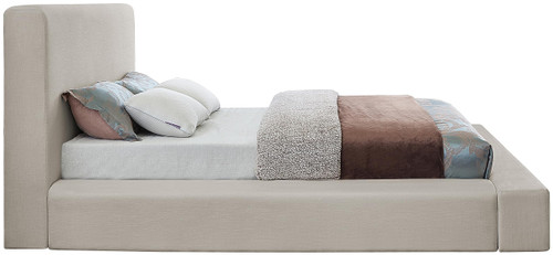DevinCream-K Devin Collection Modern | Contemporary Bed with Luxe Linen Textured Fabric, 92.5" W x 97" D x 45" H, Cream, King Bed