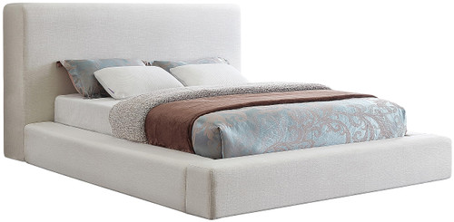 DevinCream-K Devin Collection Modern | Contemporary Bed with Luxe Linen Textured Fabric, 92.5" W x 97" D x 45" H, Cream, King Bed
