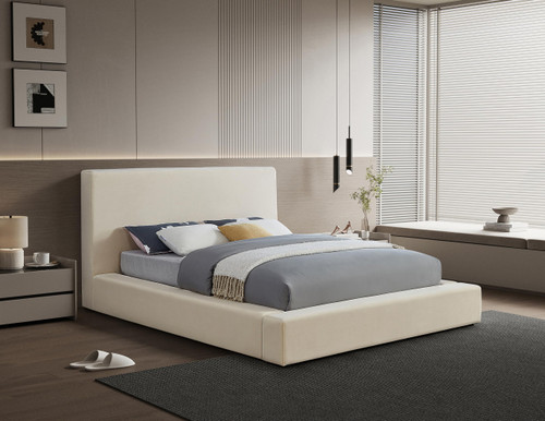 DorianCream-K Dorian Collection Modern | Contemporary King Bed with Ultra Luxe Cream Velvet, 89" W x 95" D x 45" H, Cream, King