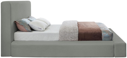 DevinGrey-K Devin Collection Modern | Contemporary Bed with Luxe Linen Textured Fabric, 92.5" W x 97" D x 45" H, Grey, King Bed